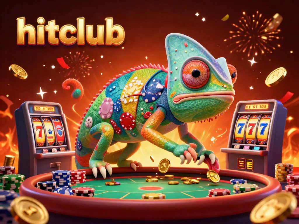 Experience thrilling gameplay at hitclub with a vibrant casino scene featuring dynamic chameleon and slot reels.