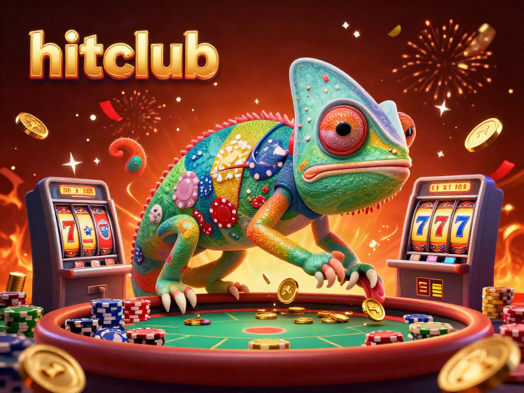 Experience thrilling gameplay at hitclub with a vibrant casino scene featuring dynamic chameleon and slot reels.