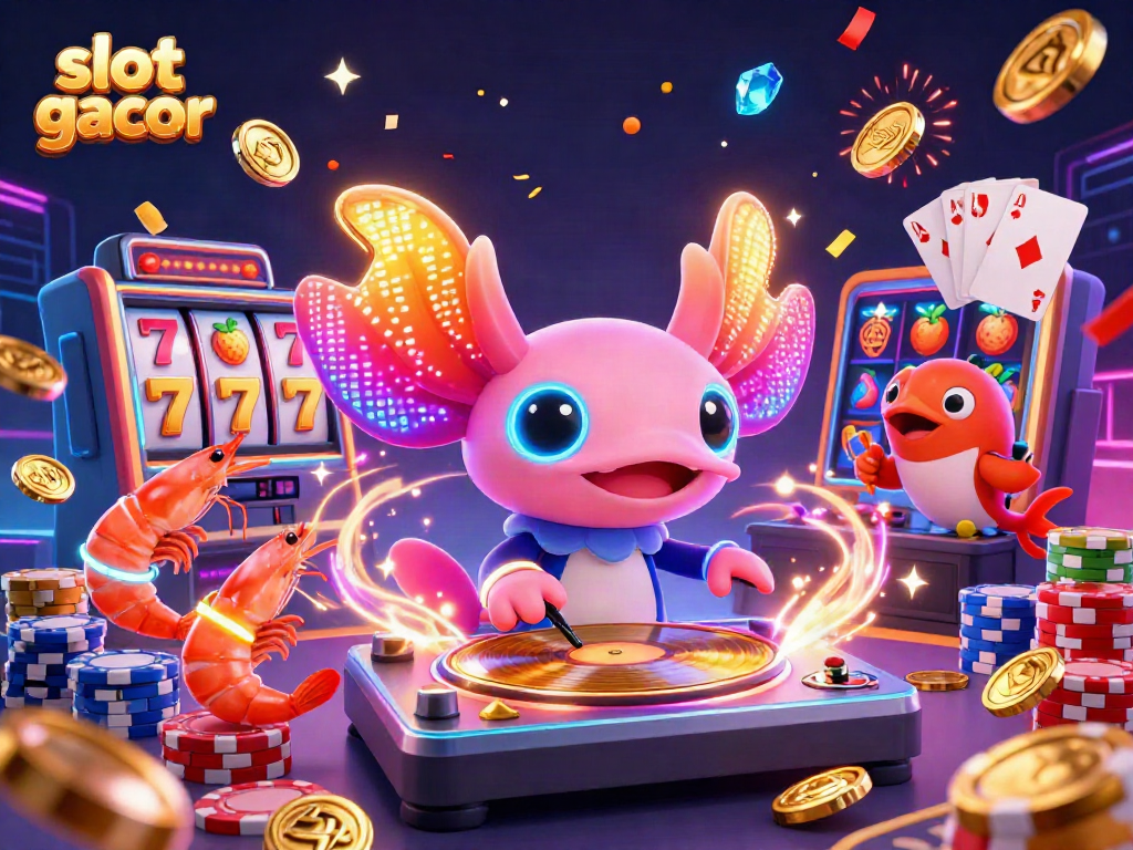 Experience the excitement of slot gacor with vibrant 3D characters, golden coins, and slot reels!